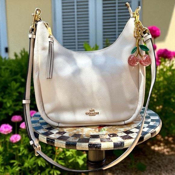 ⭐️SOLD⭐️ Coach Jules Hobo Crossbody in Chalk Leather with Cherry Charm 🍒 - Picture 15 of 15